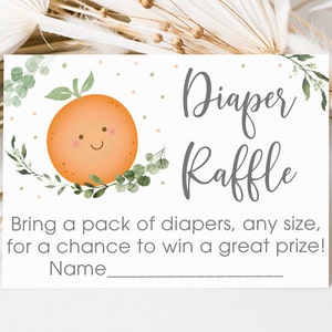 Little Cutie Diaper Raffle Cards, Little Cutie Baby Shower, Clementine Baby Shower Greenery Gender Neutral Printable Instant Download A535