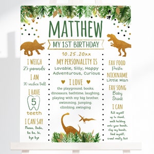 Editable Dinosaur 1st Birthday Milestone Poster, Dinosaur Milestone Poster, Gold Dinosaur, Dinosaur Safari, Printable, Digital A498