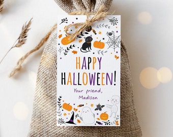 Editable Happy Halloween Favor Tags Ghost Halloween Treat Tags Trick Or Treat Tags Boy Girl Halloween Party Tags Pumpkin Candy Corn A572