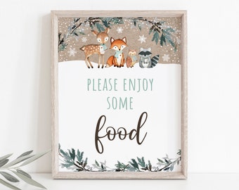 Winter Woodland Baby Shower Food Sign, Snowy Woodland Baby Shower, Winter Forest Animals, Gender Neutral, Digital Download A578