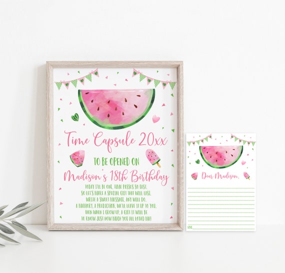 EDITABLE Watermelon Birthday Time Capsule Watermelon First Birthday One In A Melon Party Girl Birthday Printable Instant Download A502 Il_570xn