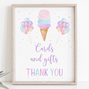 Ice Cream Birthday Cards & Gifts Sign Pastel Rainbow Ice Cream Cone Pink Gold Balloon Girl Ice Cream Party Digital Download A611