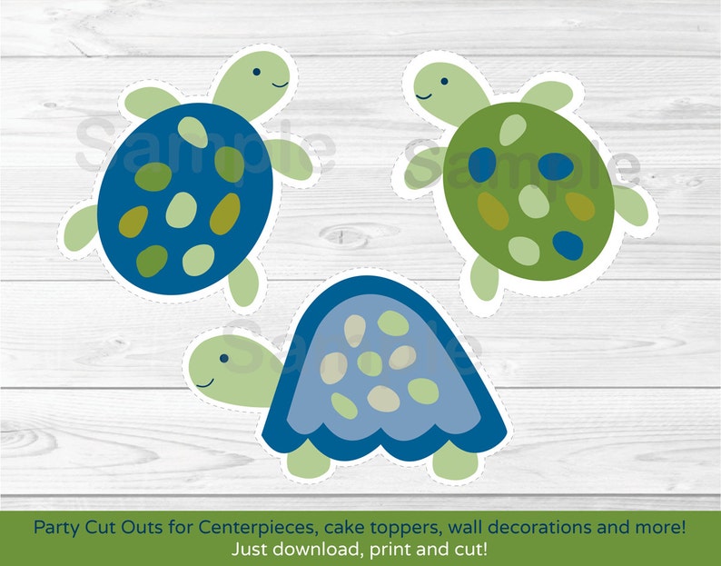Turtle Baby Shower Cut Outs Decor Reef Sea Printable Instant A329