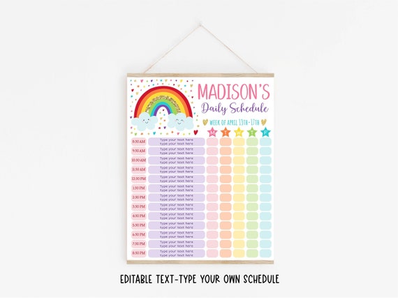 EDITABLE Home School Schedule Rainbow Girls Daily Routine Schedule ...