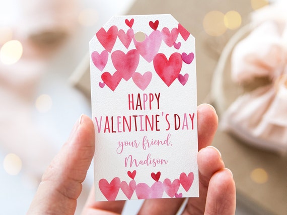 Editable Happy Valentine's Day Gift Tag Favor Tag Pink Red
