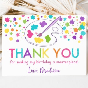 Editable Art Party Birthday Thank You Card Dress for A Mess Girl ...