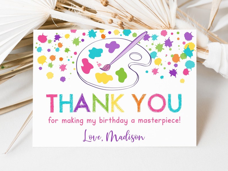Editable Art Party Birthday Thank You Card Dress for A Mess Girl ...