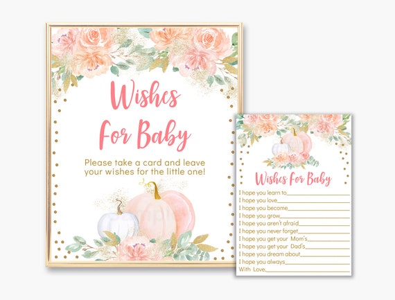 Pumpkin Floral Wishes For Baby Cards / Pumpkin Baby Shower / Gold Glitter Pumpkin / Blush Pumpkin / Peach Pumpkin / PRINTABLE A505 Il_570xn