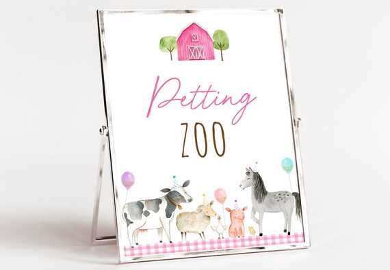 Pink Farm Petting Zoo Birthday Sign Girl Farm Party Decor Barnyard Birthday Farm Animal Balloons Pink Gold Printable Digital Download A629 Il_570xn