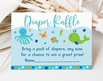 Under The Sea Diaper Raffle Cards Blue Under The Sea Baby Shower Nautical Whale Sea Creature Baby Boy Printable Digital Download A229