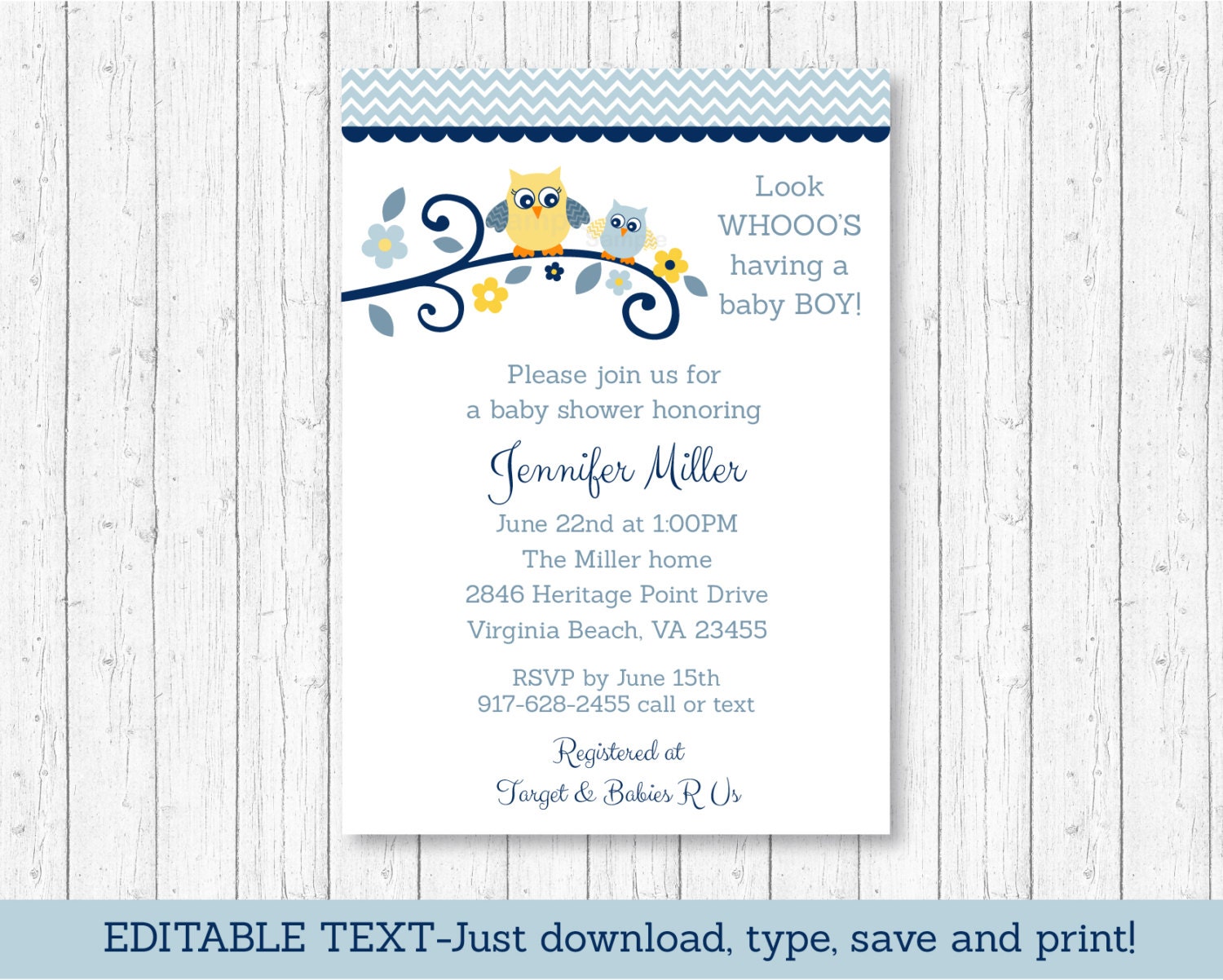 Custom Owl Baby Shower Invitation Etsy