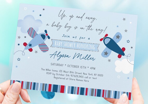 Editable Airplane Baby Shower Invitation Boy Airplane Baby Shower