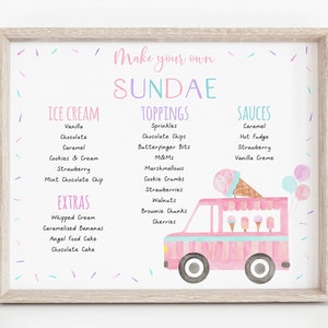 Editable Ice Cream Sundae Party Sign Ice Cream Truck Birthday Pink Girl Modern Ice Cream Menu First Birthday Ice Cream Party Download A673