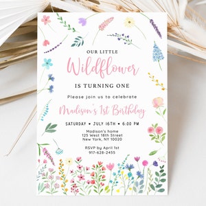 Editable Wildflower Birthday Invitation, First Birthday Garden Party Invite, Delicate Wildflowers, Flower Birthday, Digital Download A676