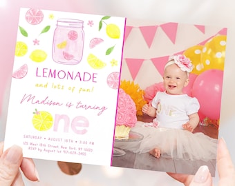 Editable Lemonade First Birthday Invitation, Pink Lemonade Birthday Invite, Lemonade and Fun, Girl Lemonade Party Digital Download A675