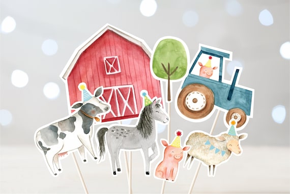 Farm Birthday Centerpiece Cake Toppers Cut Outs Farm Animal Barnyard Birthday Boy Farm Decor Digital Printable Instant Download A511 Il_570xn