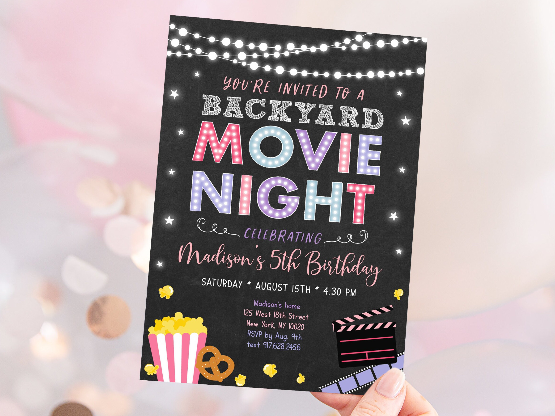 EDITABLE Backyard Movie Night Birthday Invitation Movie Under the Stars ...
