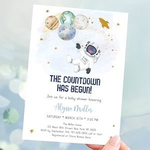 Invitación para baby shower de astronauta: Planetas galácticos (digital)