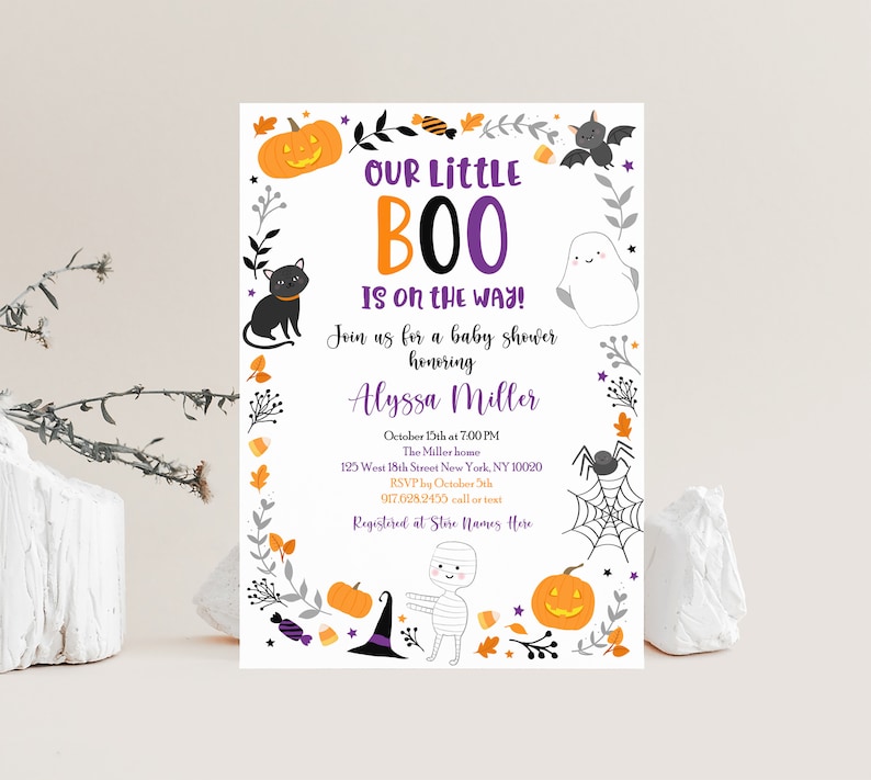 Editable Halloween Baby Shower Invitation Our Little Boo Gender Neutral Fall Autumn Pumpkin Ghost Printable Digital Instant Download A572