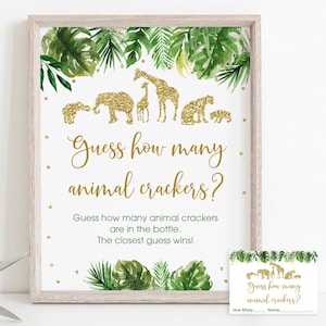 Gold Safari Guess How Many Game, Safari Baby Shower, Jungle Animal Shower, Gold Glitter, Guessing Game, Printable Instant Download A475
