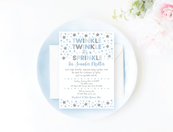 Editable Twinkle Star Baby Sprinkle Invitation Blue & Silver Baby Boy Twinkle It's A Sprinkle Printable Digital Instant Download A164 Il_570xn
