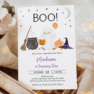 Editable Boo Ghost Birthday Invitation Spooktacular Birthday Invite Girl Ghost Pumpkin Halloween Party Digital Download A702