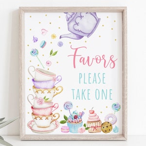 Tea Party Birthday Favor Sign Tea Party Sign Let&#39;s Par-tea Birthday Pink Purple Floral Tea Party Cake Cupcake Cookie Digital Download A651