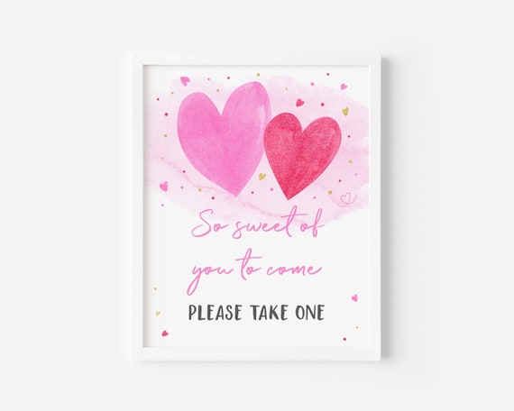 Little Sweetheart Birthday Party Favor Sign Treat Sign Pink Gold Hearts Valentine's Birthday Girl Valentine's Day Party Download A657 Il_570xn