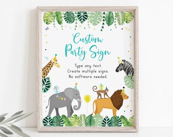 Editable Party Animals Birthday Sign, Wild One Safari Birthday, Zoo Safari Animals, Jungle Animals, Boy, Girl, Printable, Digital A513