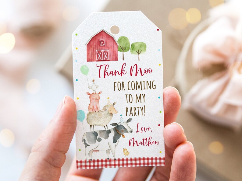 Editable Farm Birthday Thank You Tags Favor Tag Thank Moo Tag Boy Farm ...