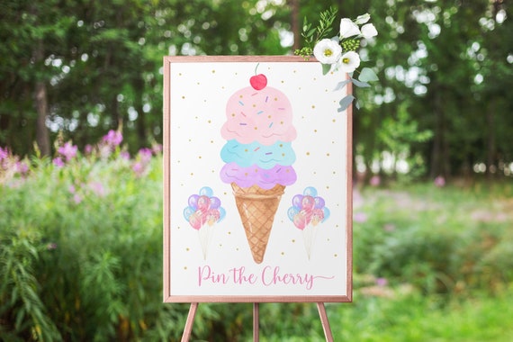 Editable Pin the Cherry on the Ice Cream Game Ice Cream 