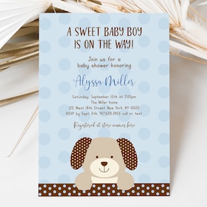 Editable Puppy Baby Shower Invitation Puppy Dog Baby Shower Invite Blue & Brown Boy Baby Shower Digital Printable Instant Download A135