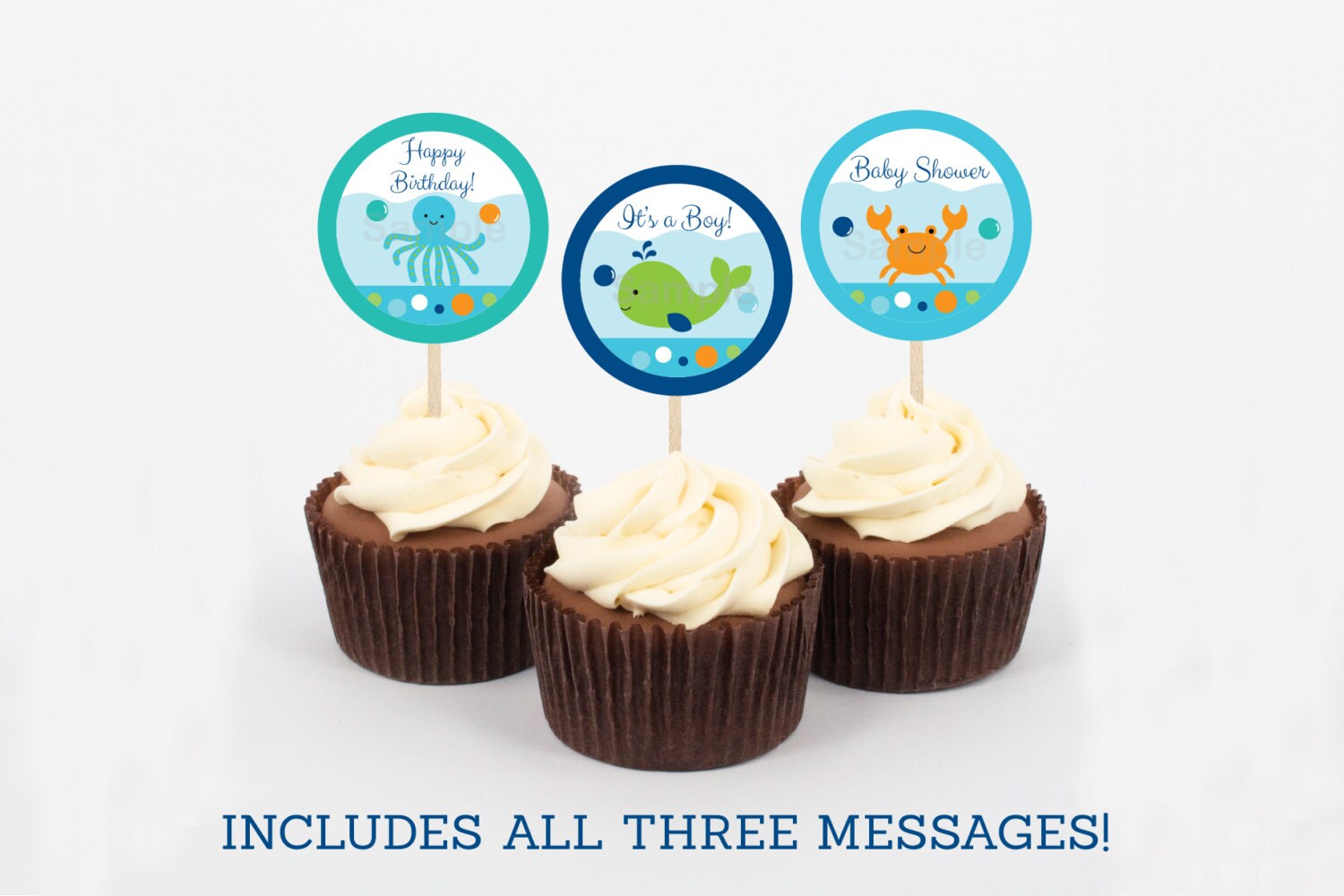 Cute Under the Sea Cupcake Toppers / Under The Sea Baby Shower Etsy