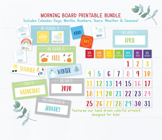 Morning Board Printable Bundle, Circle Time Activity, Weather, Calendar, Seasons, Months, Days Of The Week, Kids Preschool Homeschool K100 Il_570xn