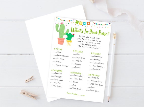 Fiesta What's In Your Purse Game Fiesta Baby Shower Cactus Succulent Coed Baby Shower Printable Instant Download Baby Shower Game A504 Il_570xn