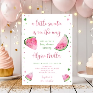 Editable Watermelon Baby Shower Invitation Little Sweetie Baby Shower Girl Baby Shower Pink Green Digital Printable Instant Download A502