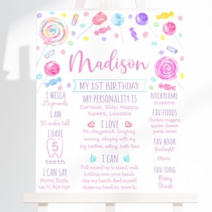Editable Sweet Shop Birthday Milestone Sign Candy Birthday Sweet Shop First Birthday Lollipop Candies Candy Party Digital Download A659