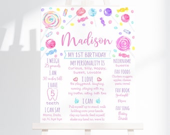 Editable Sweet Shop Birthday Milestone Sign Candy Birthday Sweet Shop First Birthday Lollipop Candies Candy Party Digital Download A659