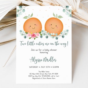 Bearbeitbare Little Cutie Baby Shower Einladung Twin Little Cuties auf dem Weg Twin Baby Shower Junge Mädchen Clementine Summer Digital Download A535
