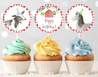 Farm Birthday Cupcake Toppers, Barnyard Birthday Cupcake Toppers, Boy Farm Birthday, Farm Animal, Printable, Digital, Instant Download A511