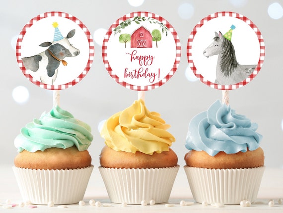 Farm Birthday Cupcake Toppers, Barnyard Birthday Cupcake Toppers, Boy Farm Birthday, Farm Animal, Printable, Digital, Instant Download A511