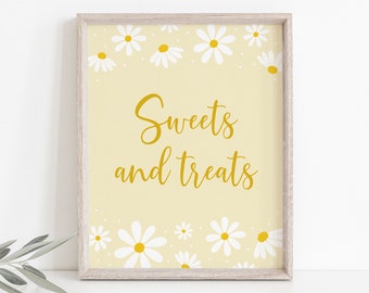 Daisy Sweets and Treats Birthday Sign Retro Daisy Birthday Boho Yellow Daisy Party Girl Flower First Birthday Digital Download A691