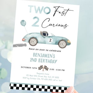 Editable Two Fast Birthday Invitation Race Car Birthday Invite 2 Curious Racing Party Racing Car Boy Second Birthday Digital Download A688 image 2
