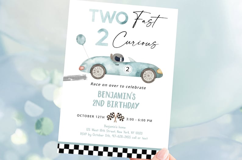 Editable Two Fast Birthday Invitation Race Car Birthday Invite 2 Curious Racing Party Racing Car Boy Second Birthday Digital Download A688 image 2