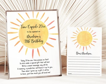 Editable Sunshine Birthday Time Capsule Boho Little Sunshine Party You Are My Sunshine Boy Girl Gender Neutral Digital Download A681