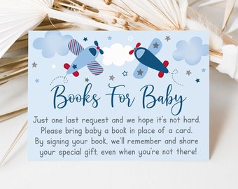 Airplane Book Request Cards Airplane Baby Shower Boy Baby Shower Stars Clouds Books For Baby Printable Digital Instant Download A566