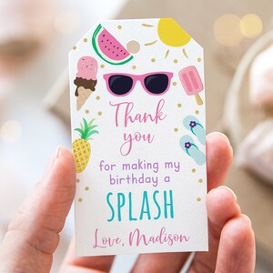 Editable Pool Party Thank You Tags Favor Tags Girls Pool Party Pool Birthday Ice Cream Pineapple Printable Digital Download A533