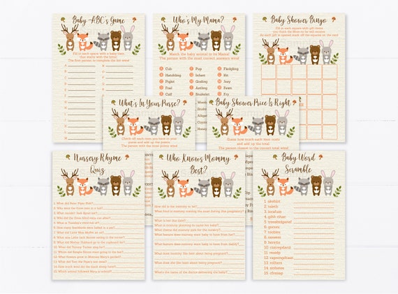 Woodland Baby Shower Games Package Woodland Animals Forest