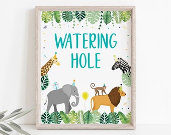 Watering Hole Party Animal Birthday Sign, Safari Birthday, Boy Safari, Girl Safari, Wild One, Zoo Animals, Jungle Party, Printable A513