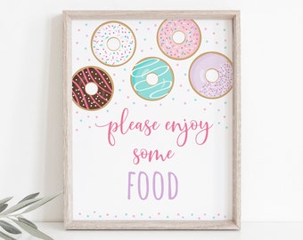 Pink Donut Birthday Food Sign, Donut Grow Up, Donut Birthday, Donut Baby Shower, Pink Purple, First Birthday, Printable, Download, A500